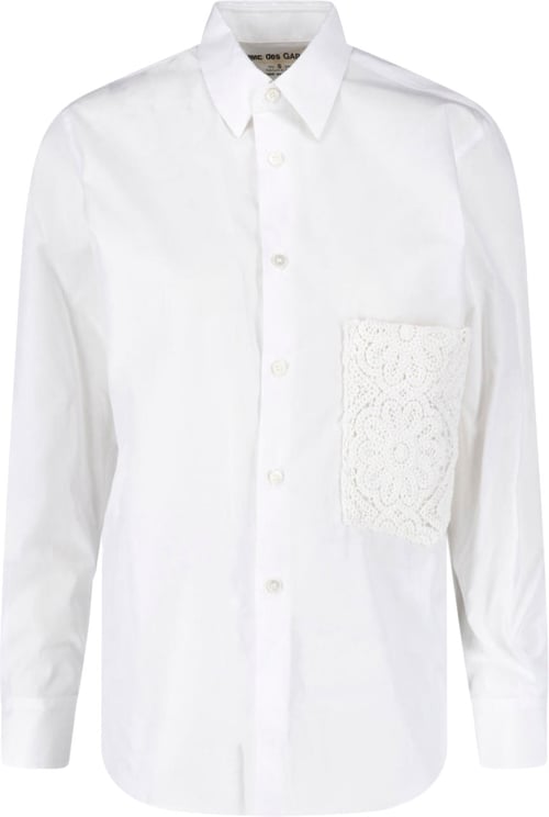 Comme des Garçons White Lace Applique Pocket Cotton Shirt