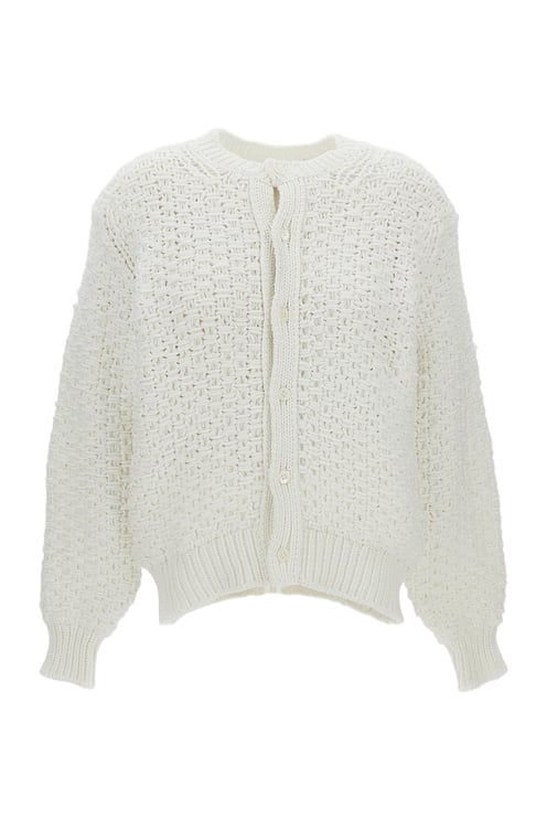 Comme des Garçons White Cable-Knit Crew Neck Cropped Cardigan