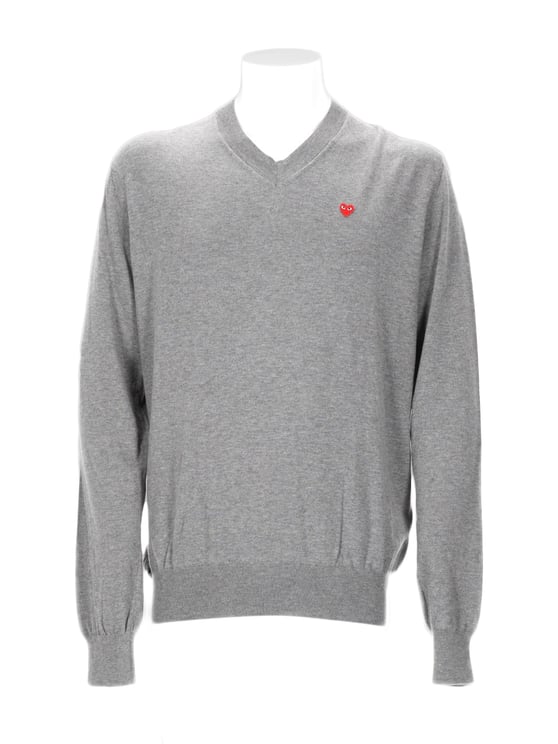 Comme des Garçons Long-Sleeve Knit Sweater With V-Neckline And Signature Heart Emblem