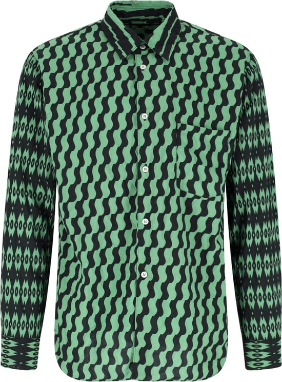 Comme des Garçons Green Geometric Pattern Fabric Shirt