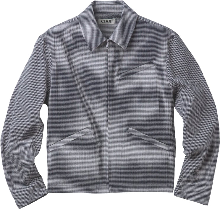 Coor Camicia Zip-Up Micro Check Blu