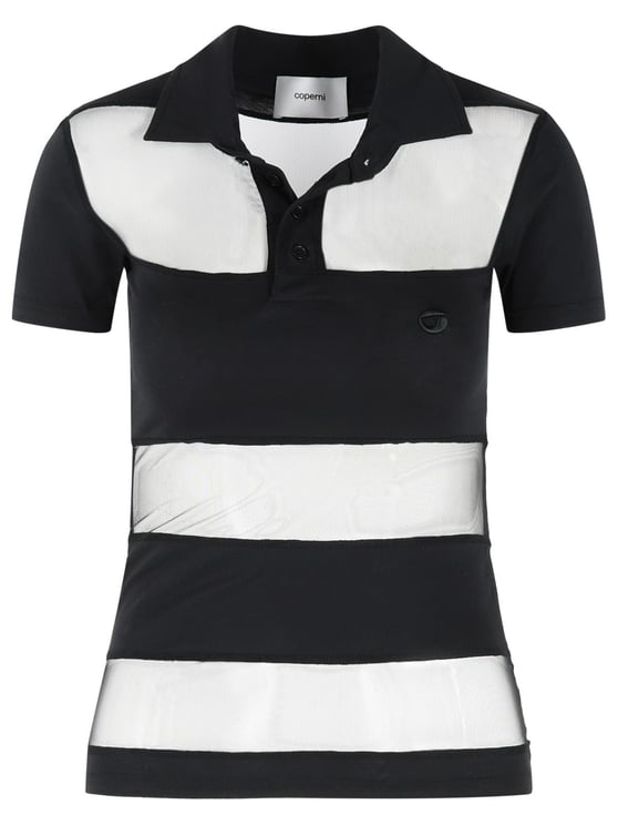 Coperni 'Striped' Black Cotton Blend Polo Shirt
