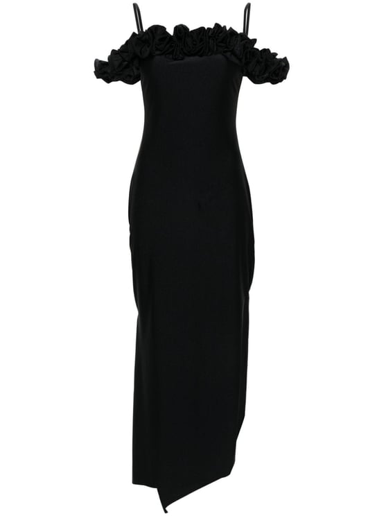 Coperni Ruffled Trim Black Midi Dress