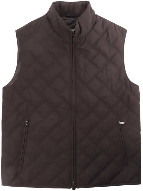 Corneliani Corneliani Quilted Zip Gilet in Brown, Size 50 IT