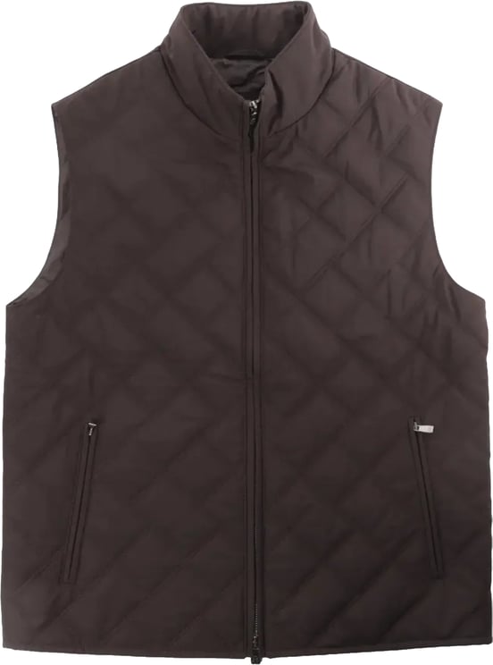 Corneliani Corneliani Quilted Zip Gilet in Brown, Size 50 IT