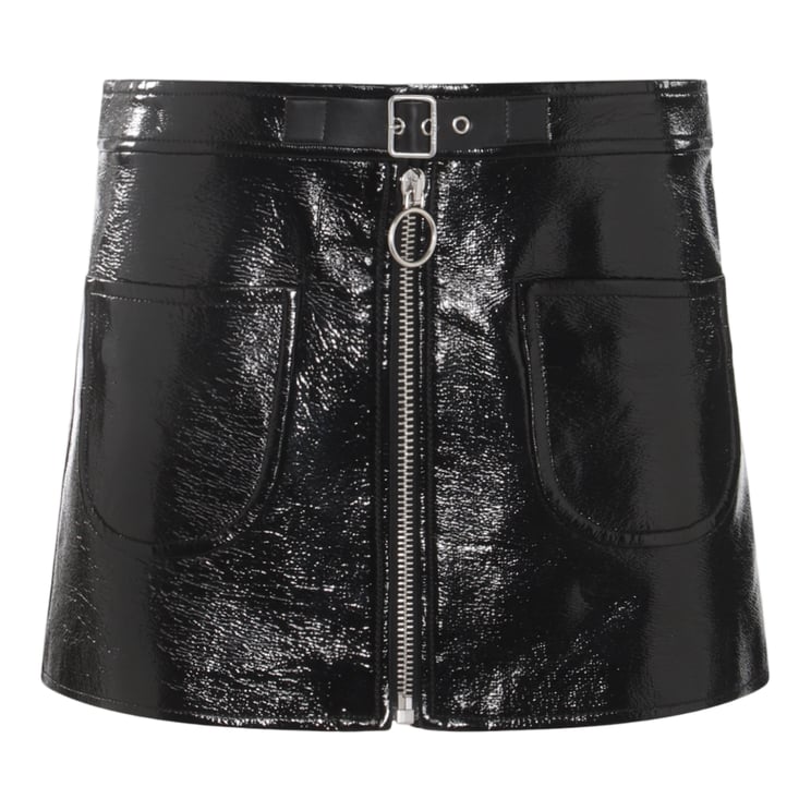 COURREGES Glossy Patent Leather Mini Skirt With Front Zipper And Belt