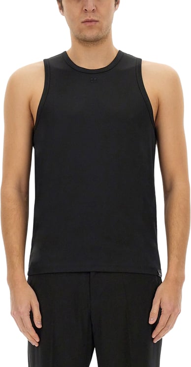 COURREGES Fitted Black Tank Top With Rounded Neckline