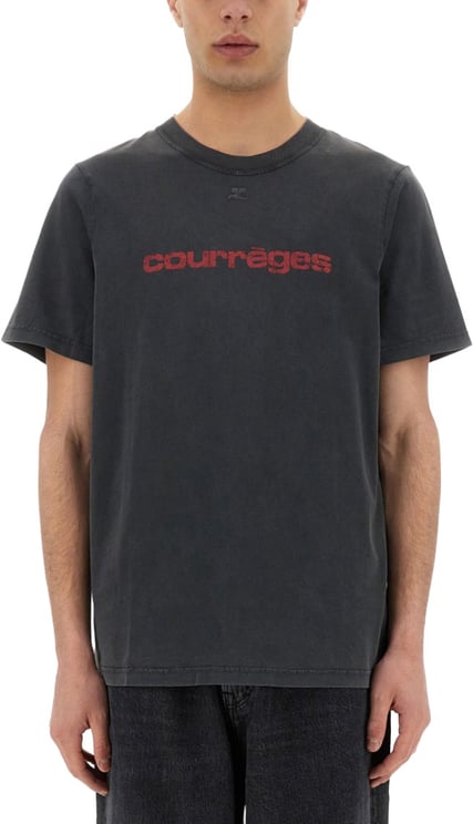 COURREGES Crew Neck Grey T-Shirt