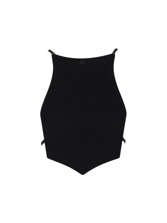 COURREGES Logo Crop Top – Black