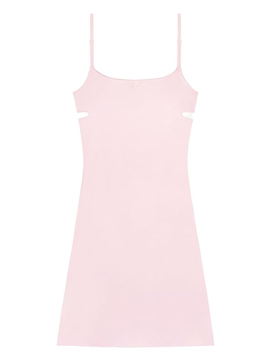 COURREGES Soft Pink Mini Dress with Spaghetti Straps and Edgy Cut-Outs