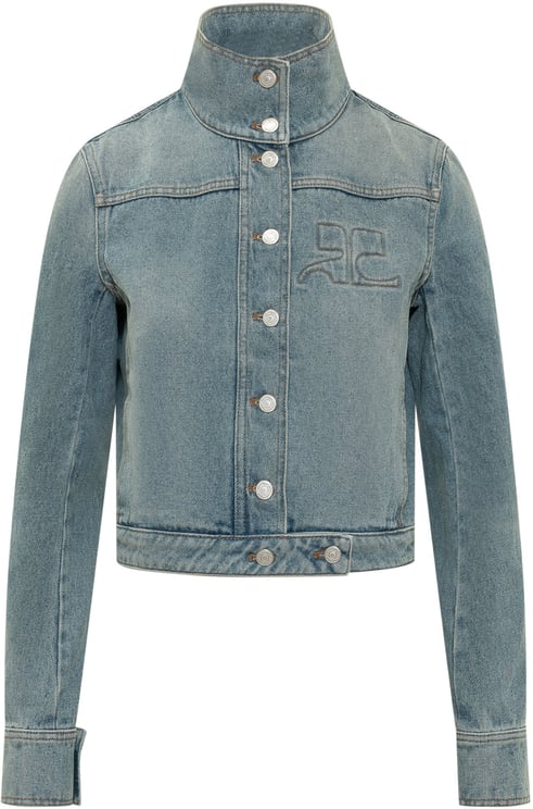 COURREGES Giacca in Denim con Collo Alto