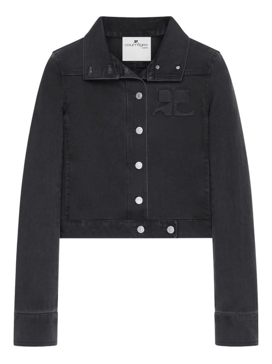 COURREGES Cropped Jacket with High Collar and Metallic Buttons