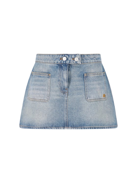 COURREGES Blue Low-Rise Embroidered Mini Denim Skirt