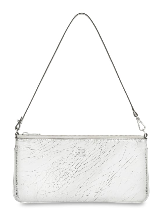 COURREGES Rectangular Zipped Pouch in Crinkled Silver Leather
