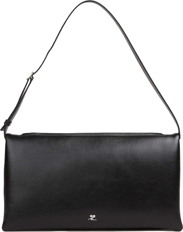 COURREGES Rectangular Black Handbag with Adjustable Shoulder Strap