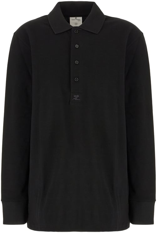 COURREGES Courreges Black piquet oversized polo shirt