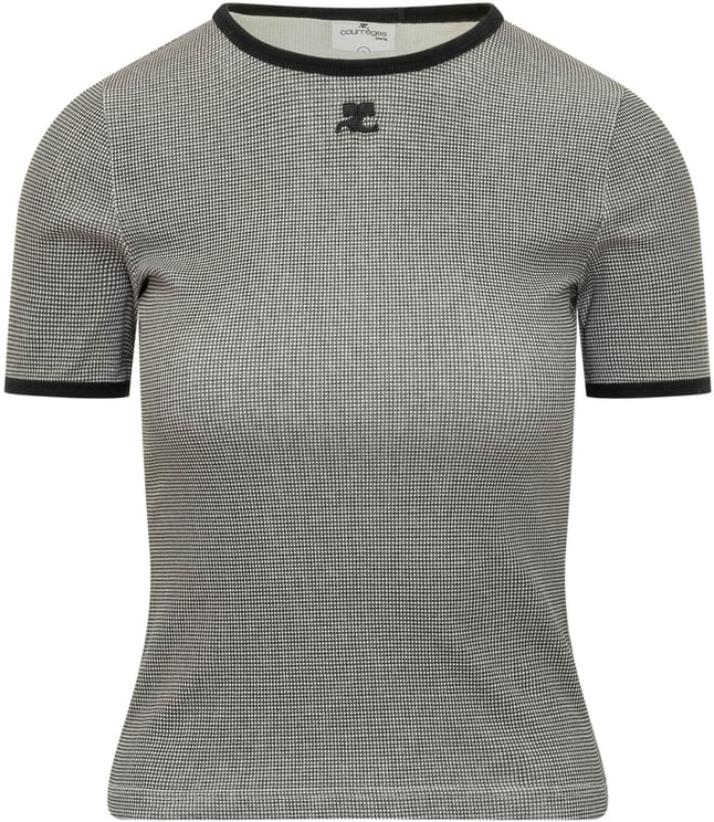 COURREGES T-shirt Pied de Poule con Profili a Contrasto
