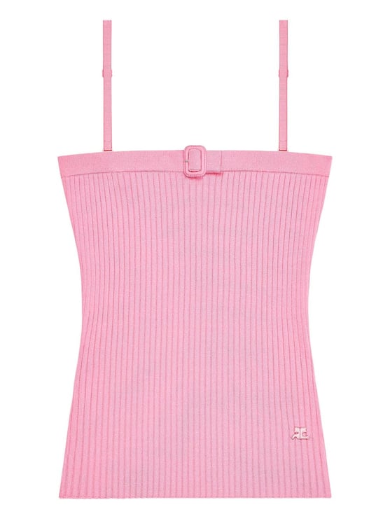 COURREGES Fitted Ribbed Knit Top with Adjustable Straps