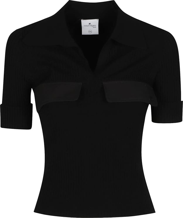 COURREGES Short Sleeve Polo Neck Top Black