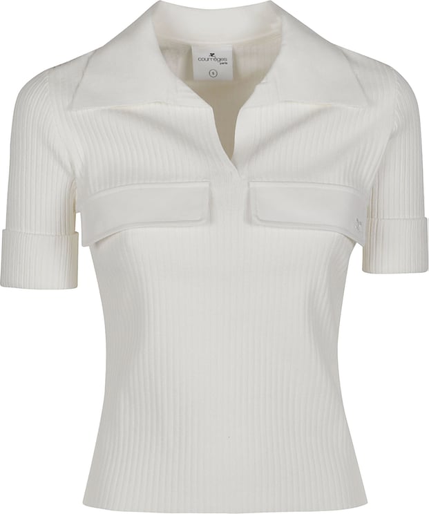 COURREGES Short Sleeve Polo Neck Top White
