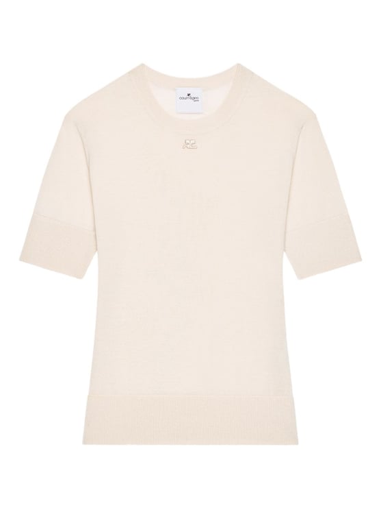 COURREGES Short-Sleeved Top with Ribbed Detailing