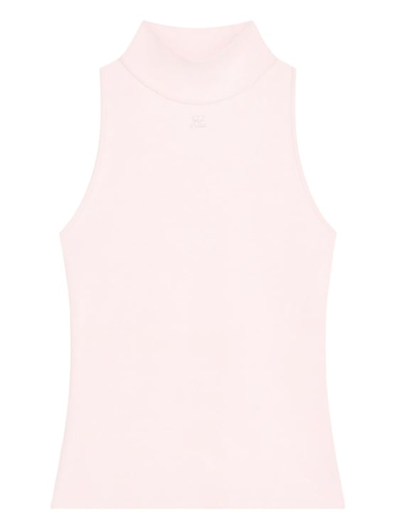 COURREGES Sleeveless Top with High Neckline and Fitted Silhouette