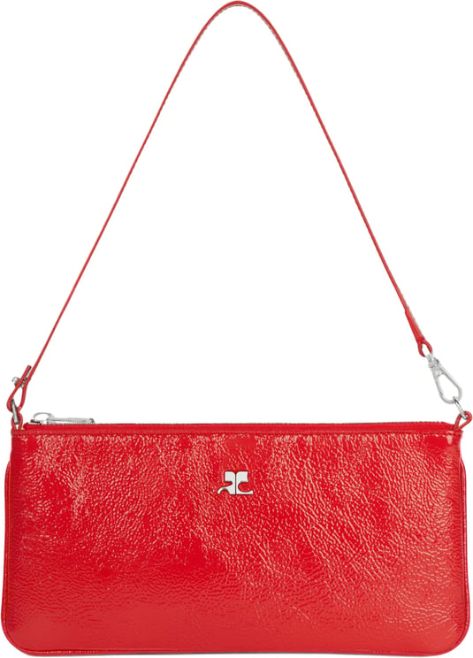 COURREGES Rectangular Handbag with Glossy Textured Finish and Silver Hardware