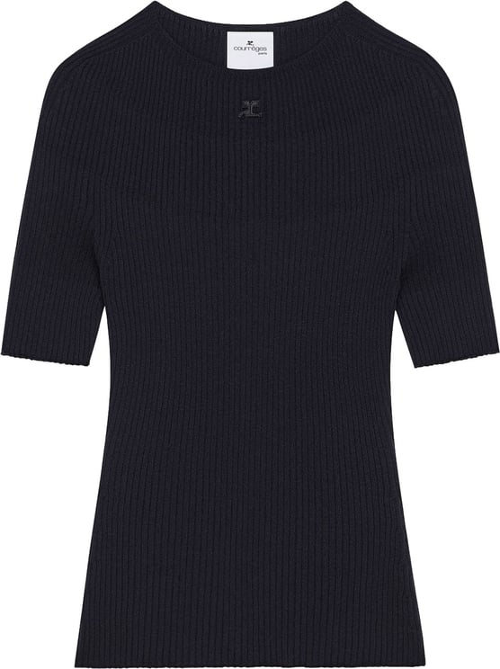 COURREGES Fine Ribbed Short Sleeve Sweater