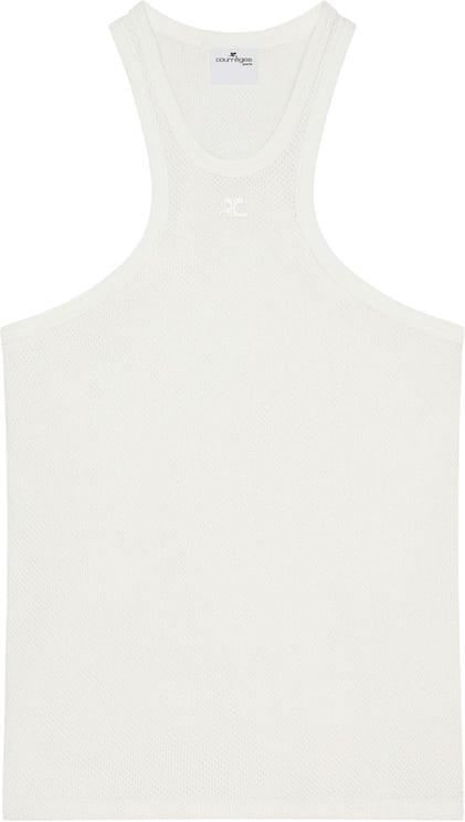 COURREGES Racerback T-Shirt with Embroidered Logo in White