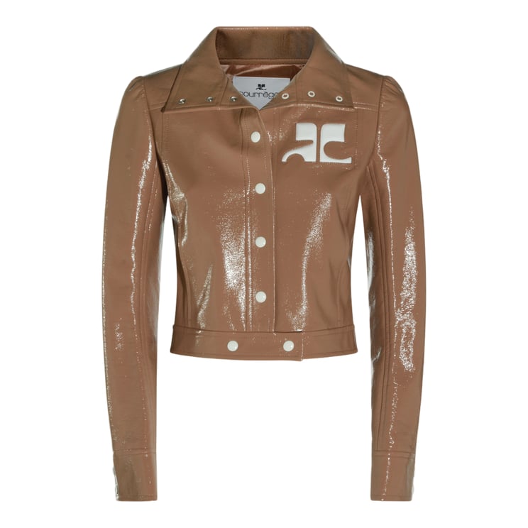 COURREGES Cropped Patent Leather Jacket with Structured Collar
