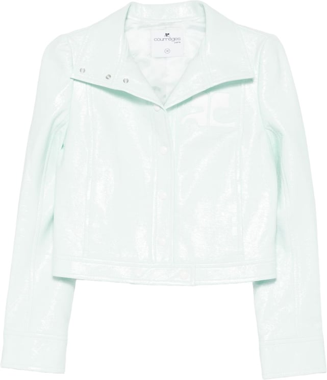 COURREGES Cropped Jacket with Glossy Patent Finish and Structured Collar