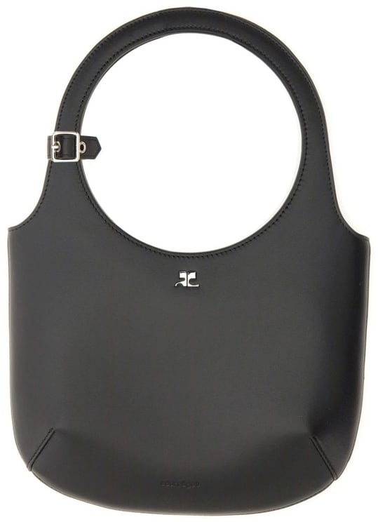 COURREGES Minimalist Black Leather Handbag With Rounded Top Handle