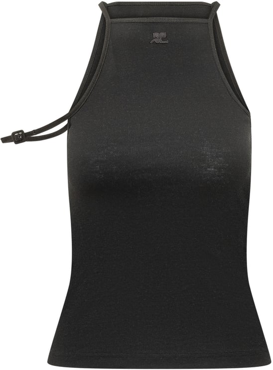 COURREGES Top a Costine con Spalline e Fibbie