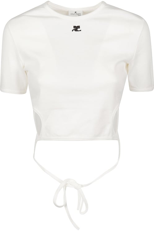 COURREGES Ribbon Cut Out Contrast T-shirt White