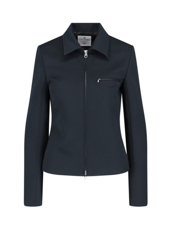 COURREGES Logo Zip Jacket In Blue Fabric