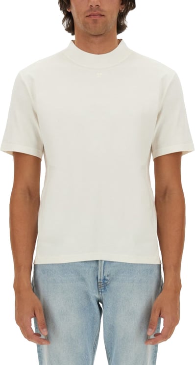 COURREGES Logo-Embellished Cotton T-Shirt With High Neckline