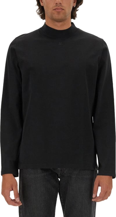 COURREGES Black T-Shirt With Subtle Logo