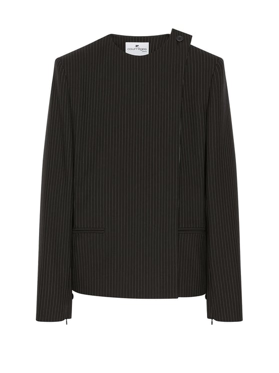 COURREGES Neutrals Buckle Pinstripes Shoulder Blazer