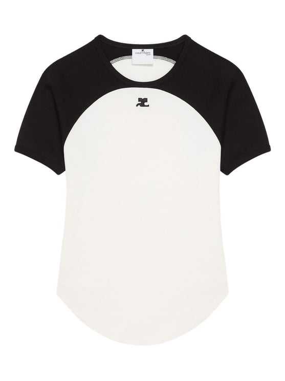 COURREGES Contrast-Design Short-Sleeved Top with Logo Detail