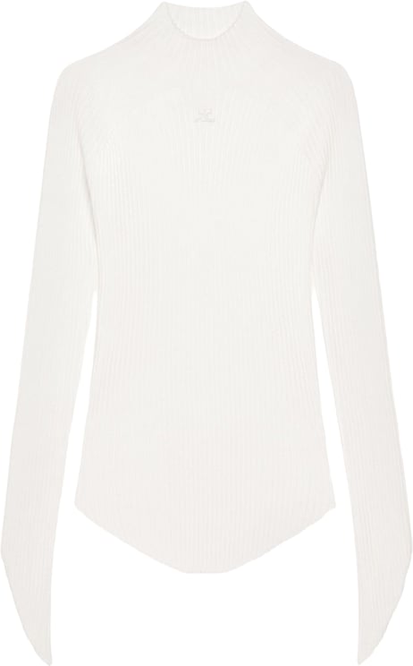 COURREGES Ribbed White Long-Sleeved Top