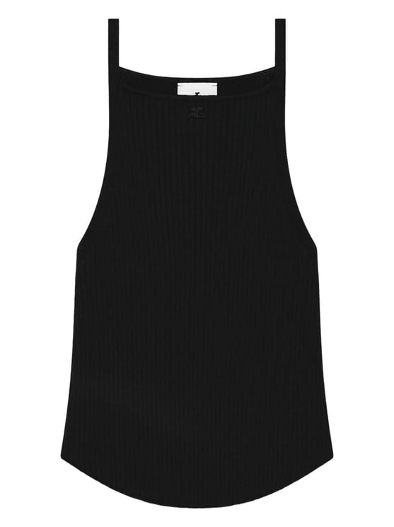 COURREGES Ribbed Black Sleeveless Top