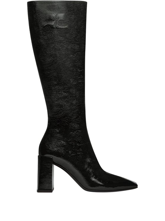 COURREGES Pointed Toe Black Boots With Glossy Finish
