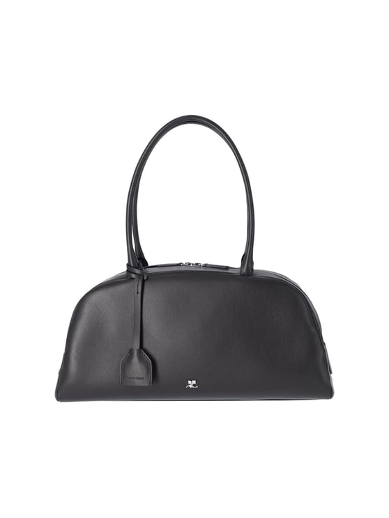 COURREGES Shoulder Bag "Monday" in Smooth Black Calf Leather