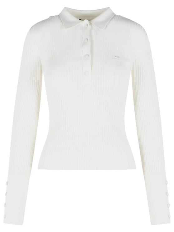 COURREGES White Viscose Blend Polo Shirt