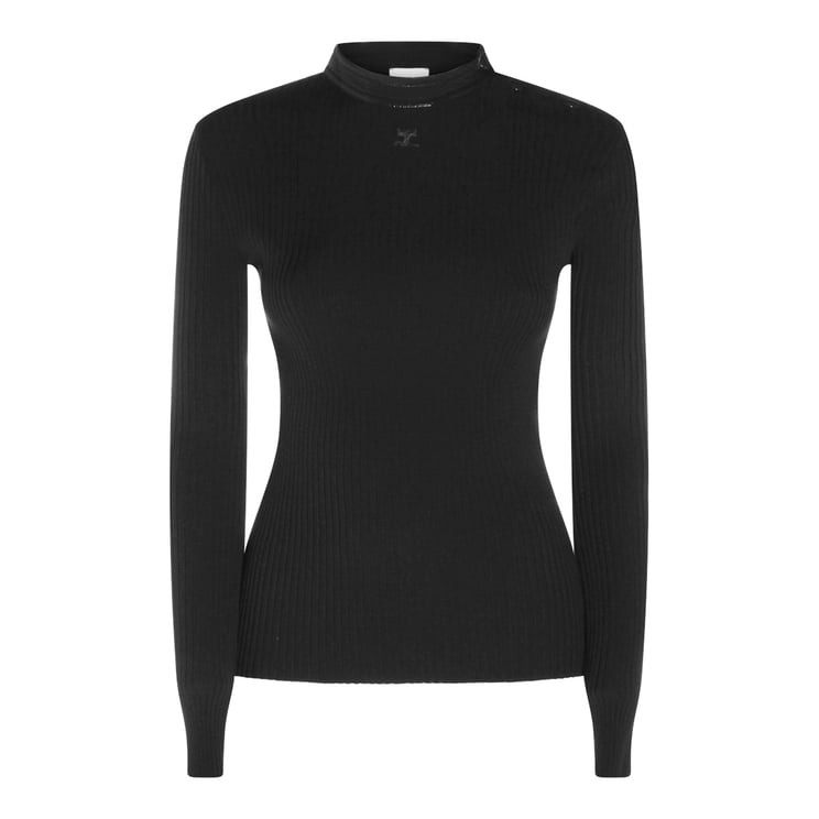 COURREGES Ribbed Knit Sweater With Button Detail And Logo Emblem