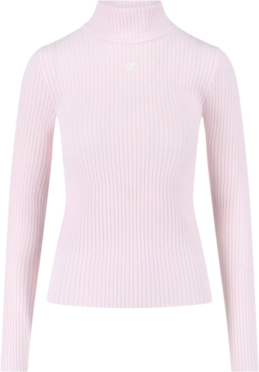 COURREGES Logo Turtleneck, In Pink Viscose Blend