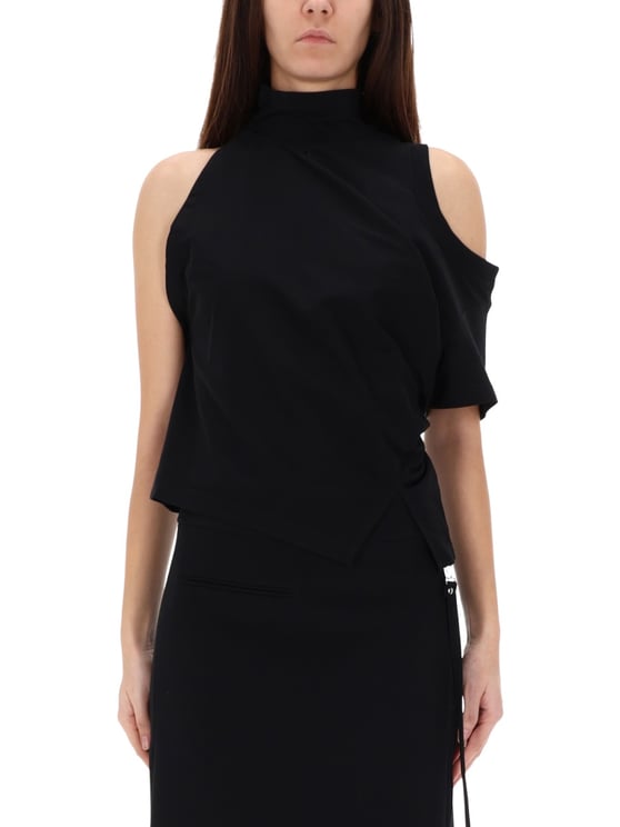 COURREGES Cotton Asymmetrical Bare Shoulder T-Shirt