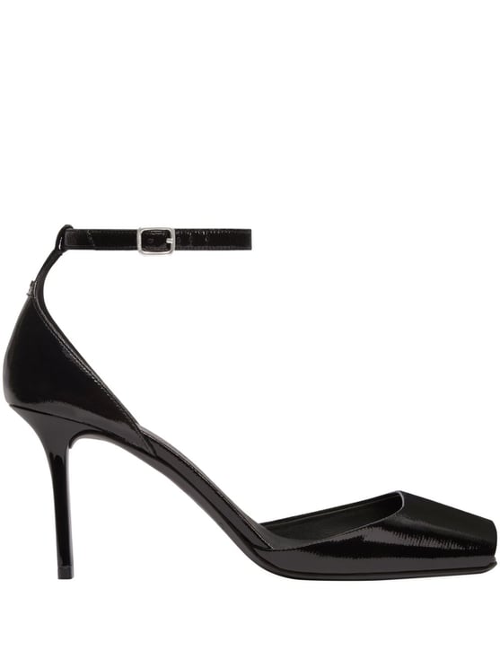 COURREGES Patent Leather Peep Toe Ankle Strap Pumps