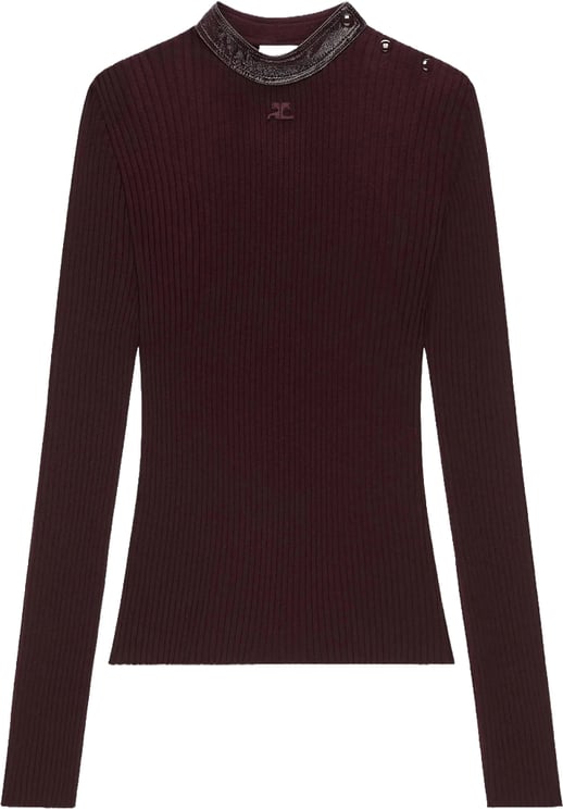 COURREGES CONTRASTED VINYL RIB KNIT CREWNECK