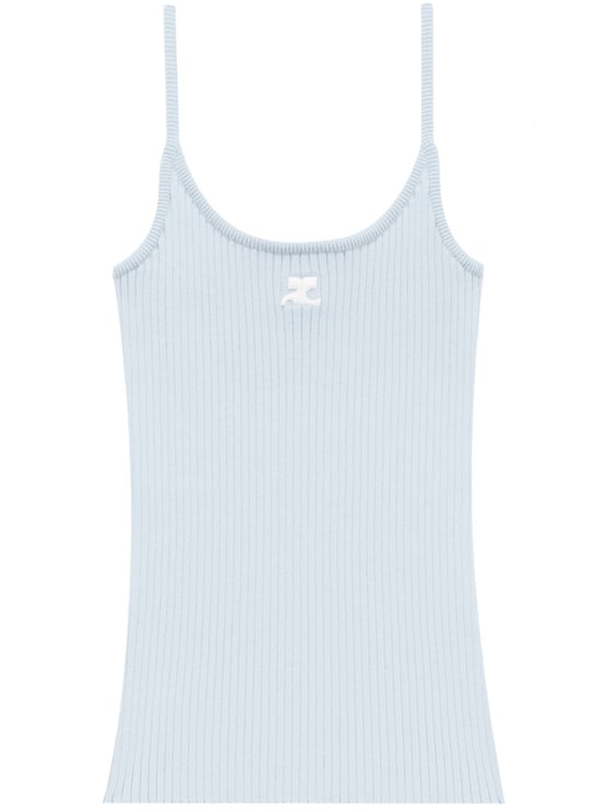 COURREGES Ribbed Knit Tank Top With Spaghetti Straps